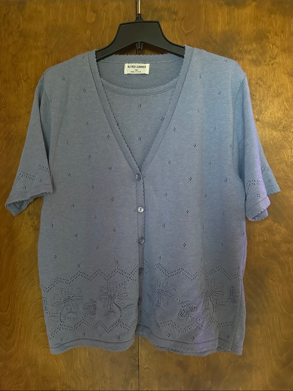Alfred Dunner Dusty Blue Short-Sleeve Knit Cardigan w/ Built In Under Shirt